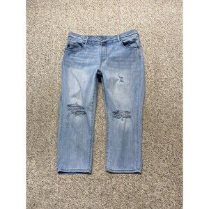 20 Kancan High Rise Double Button Fringe Waist Distressed Crop Straight Leg